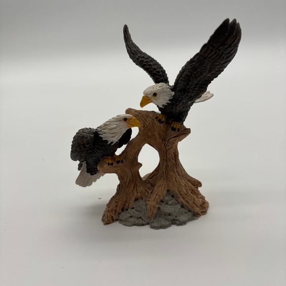 Other - Resin Eagle Figurine Two Bald Eagles Perched on Tree Branch Collectible Decor